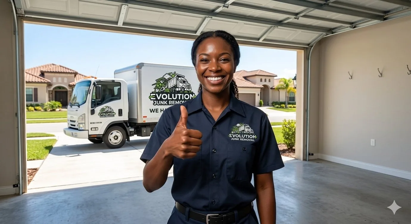 Happy Evolution Hauling crew member after completing a Powder Springs yard waste cleanup