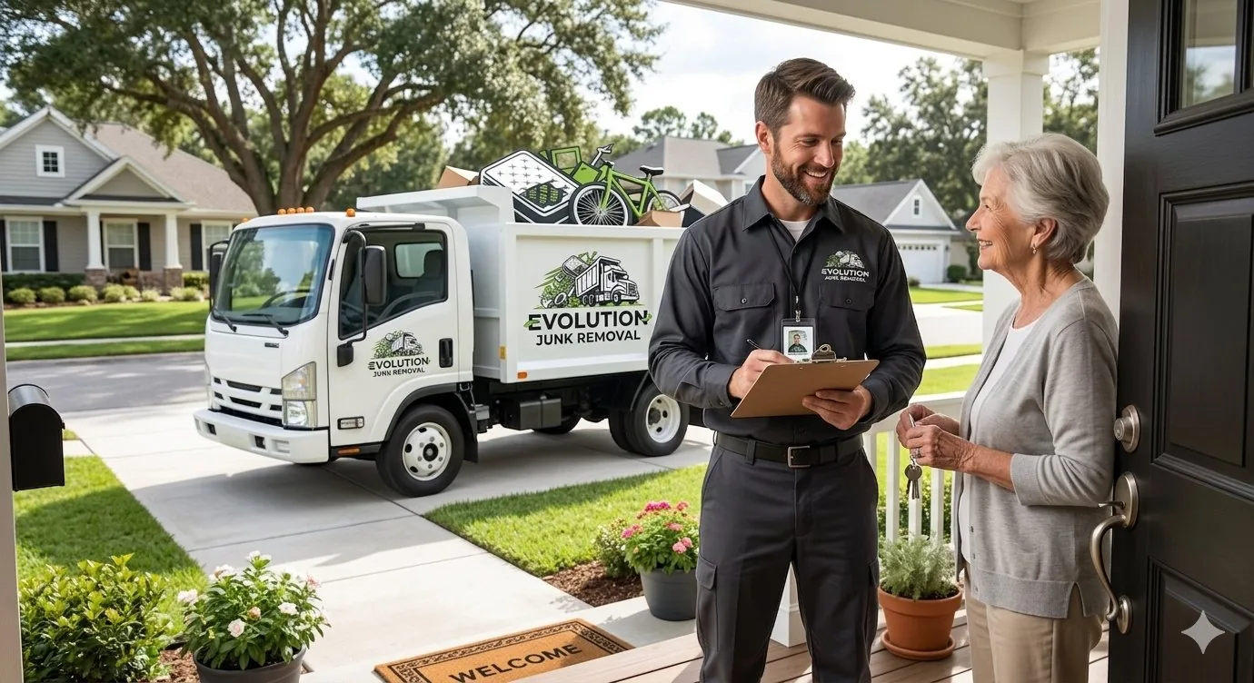 Evolution Hauling estimator giving a free on-site junk removal quote at a Powder Springs Georgia home